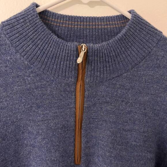 Johnnie-O Merino Wool Sweater Mens Size Medium Blue Quarter Zip Pullover Office - Picture 4 of 10